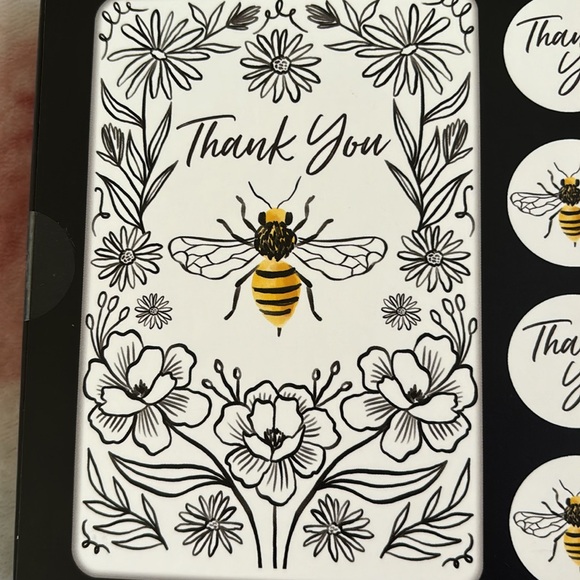 Bee “ Thank You” Boxed Note Card Set of 8, 9 envelopes, 8 stickers NWT 6x6x1”. - Picture 2 of 16